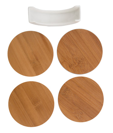 Bamboo Coasters with Porcelain Stand (Set of 4)